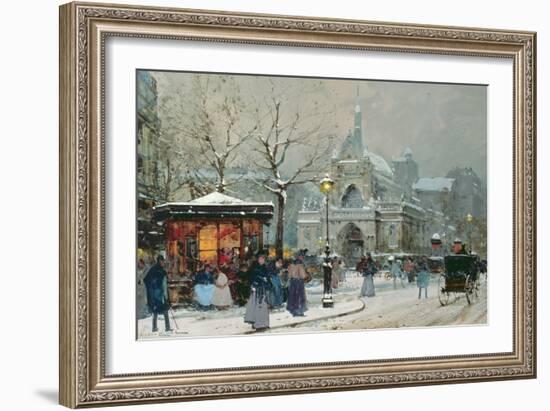 Snow Scene in Paris-Eugene Galien-Laloue-Framed Giclee Print