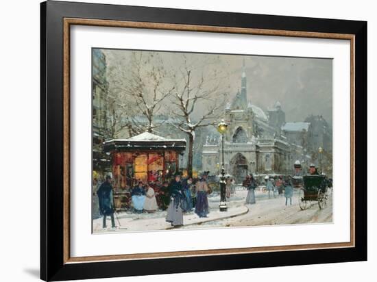 Snow Scene in Paris-Eugene Galien-Laloue-Framed Giclee Print