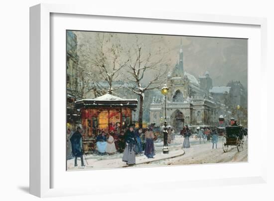 Snow Scene in Paris-Eugene Galien-Laloue-Framed Giclee Print