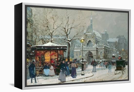 Snow Scene in Paris-Eugene Galien-Laloue-Framed Premier Image Canvas