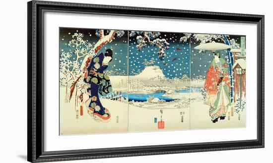 Snow Scene In the Garden of A Daimyo-Ando Hiroshige-Framed Premium Giclee Print