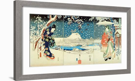 Snow Scene In the Garden of A Daimyo-Ando Hiroshige-Framed Premium Giclee Print