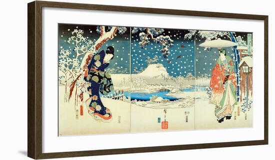 Snow Scene In the Garden of A Daimyo-Ando Hiroshige-Framed Premium Giclee Print