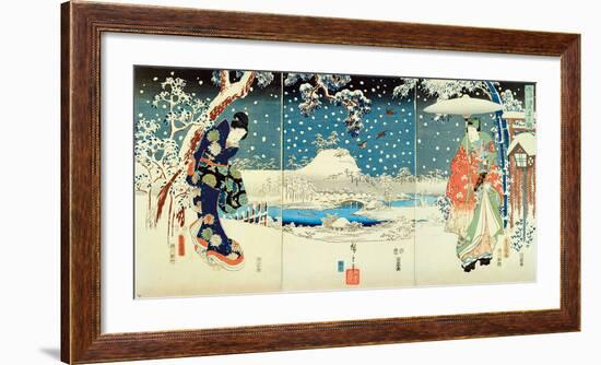 Snow Scene In the Garden of A Daimyo-Ando Hiroshige-Framed Premium Giclee Print