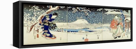 Snow Scene in the Garden of a Daimyo-Utagawa Hiroshige and Kunisada-Framed Premier Image Canvas