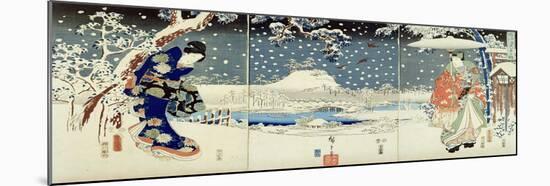 Snow Scene in the Garden of a Daimyo-Utagawa Hiroshige and Kunisada-Mounted Giclee Print