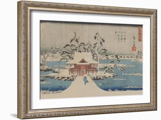 Snow Scene of Benzaiten Shrine in Inokashira Pond (Inokashira No Ike Benzaiten No Yashiro)-Ando Hiroshige-Framed Art Print