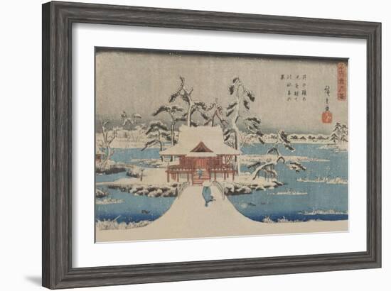 Snow Scene of Benzaiten Shrine in Inokashira Pond (Inokashira No Ike Benzaiten No Yashiro)-Ando Hiroshige-Framed Art Print
