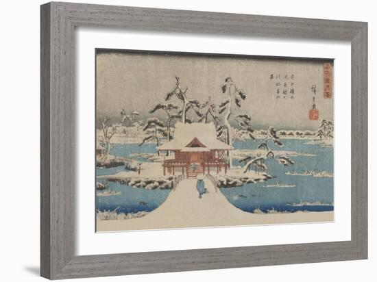 Snow Scene of Benzaiten Shrine in Inokashira Pond (Inokashira No Ike Benzaiten No Yashiro)-Ando Hiroshige-Framed Art Print