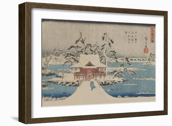 Snow Scene of Benzaiten Shrine in Inokashira Pond (Inokashira No Ike Benzaiten No Yashiro)-Ando Hiroshige-Framed Art Print