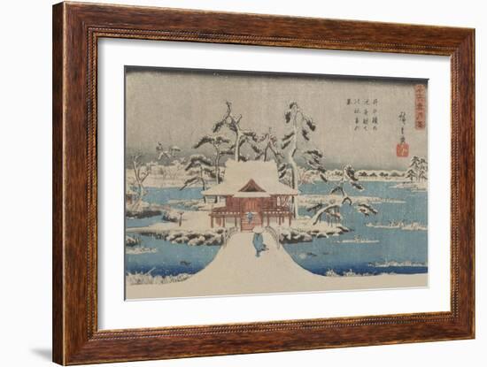 Snow Scene of Benzaiten Shrine in Inokashira Pond (Inokashira No Ike Benzaiten No Yashiro)-Ando Hiroshige-Framed Art Print