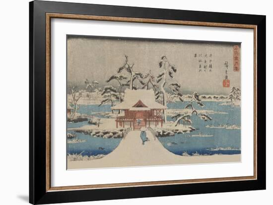 Snow Scene of Benzaiten Shrine in Inokashira Pond (Inokashira No Ike Benzaiten No Yashiro)-Ando Hiroshige-Framed Art Print