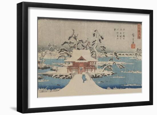 Snow Scene of Benzaiten Shrine in Inokashira Pond (Inokashira No Ike Benzaiten No Yashiro)-Ando Hiroshige-Framed Art Print