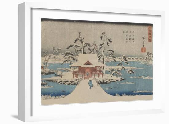 Snow Scene of Benzaiten Shrine in Inokashira Pond (Inokashira No Ike Benzaiten No Yashiro)-Ando Hiroshige-Framed Art Print