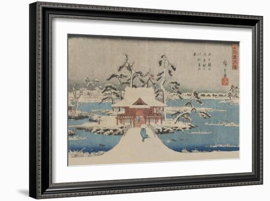 Snow Scene of Benzaiten Shrine in Inokashira Pond (Inokashira No Ike Benzaiten No Yashiro)-Ando Hiroshige-Framed Art Print