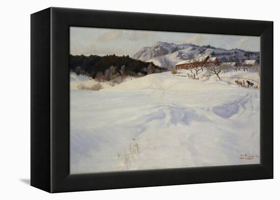 Snow scene with sledge, Fleksum, 1892 oil on board-Fritz Thaulow-Framed Premier Image Canvas