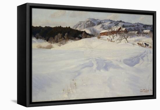 Snow scene with sledge, Fleksum, 1892 oil on board-Fritz Thaulow-Framed Premier Image Canvas