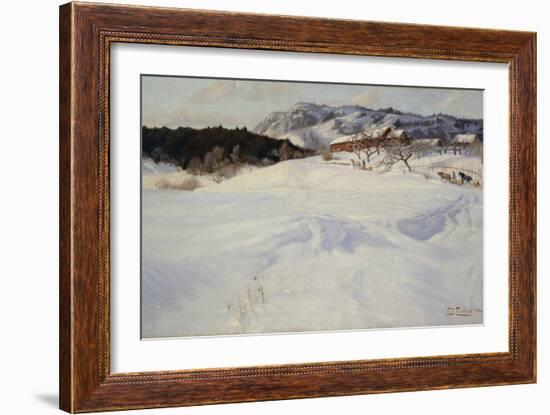 Snow scene with sledge, Fleksum, 1892 oil on board-Fritz Thaulow-Framed Giclee Print