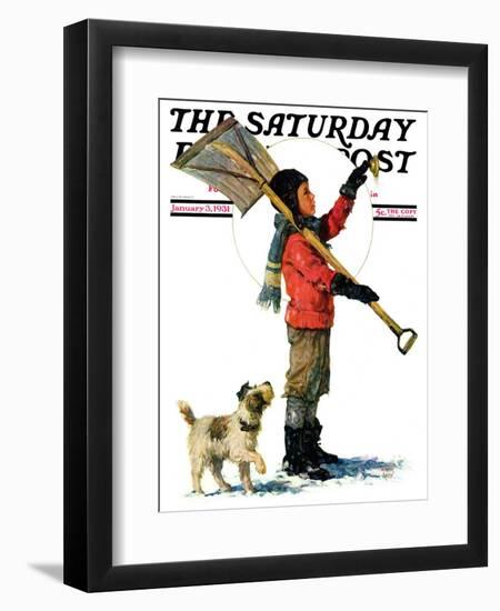 "Snow Shoveler," Saturday Evening Post Cover, January 3, 1931-Eugene Iverd-Framed Giclee Print