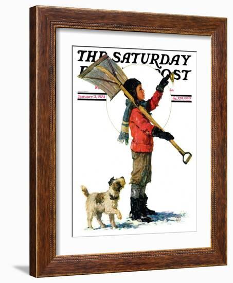 "Snow Shoveler," Saturday Evening Post Cover, January 3, 1931-Eugene Iverd-Framed Giclee Print