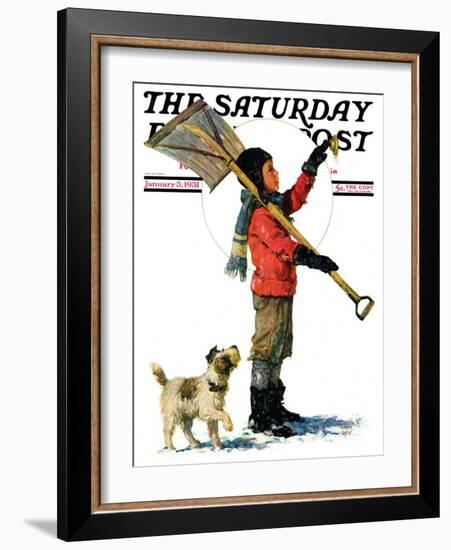 "Snow Shoveler," Saturday Evening Post Cover, January 3, 1931-Eugene Iverd-Framed Giclee Print