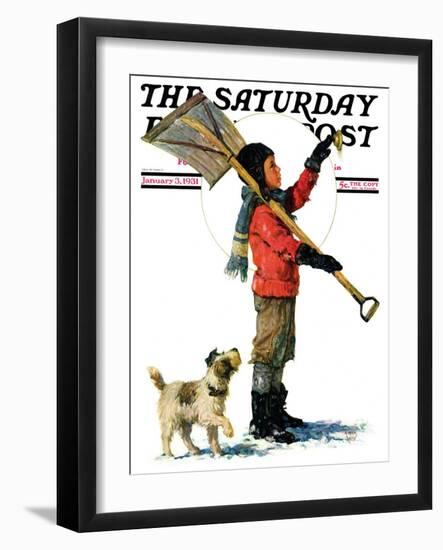 "Snow Shoveler," Saturday Evening Post Cover, January 3, 1931-Eugene Iverd-Framed Giclee Print