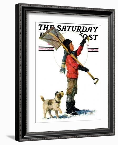 "Snow Shoveler," Saturday Evening Post Cover, January 3, 1931-Eugene Iverd-Framed Giclee Print