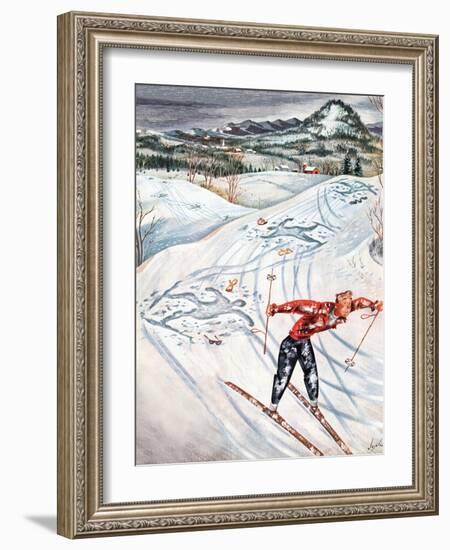 "Snow Skiier After the Falls," January 25, 1947-Constantin Alajalov-Framed Giclee Print