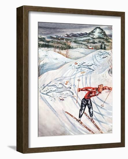 "Snow Skiier After the Falls," January 25, 1947-Constantin Alajalov-Framed Giclee Print