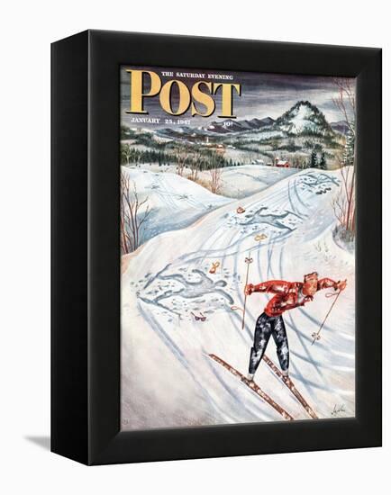 "Snow Skiier After the Falls," Saturday Evening Post Cover, January 25, 1947-Constantin Alajalov-Framed Premier Image Canvas