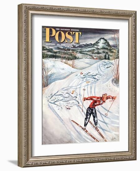 "Snow Skiier After the Falls," Saturday Evening Post Cover, January 25, 1947-Constantin Alajalov-Framed Giclee Print