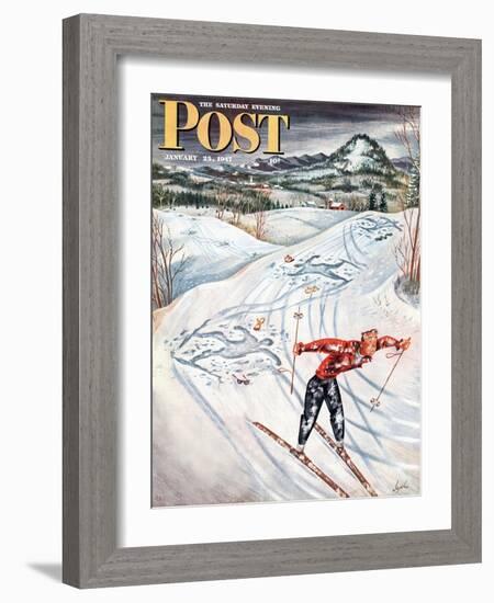 "Snow Skiier After the Falls," Saturday Evening Post Cover, January 25, 1947-Constantin Alajalov-Framed Giclee Print