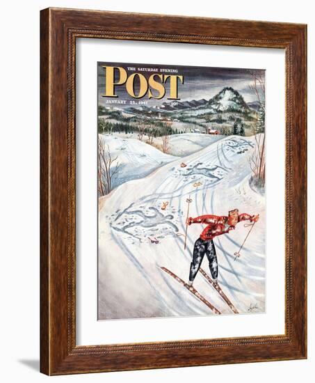 "Snow Skiier After the Falls," Saturday Evening Post Cover, January 25, 1947-Constantin Alajalov-Framed Giclee Print