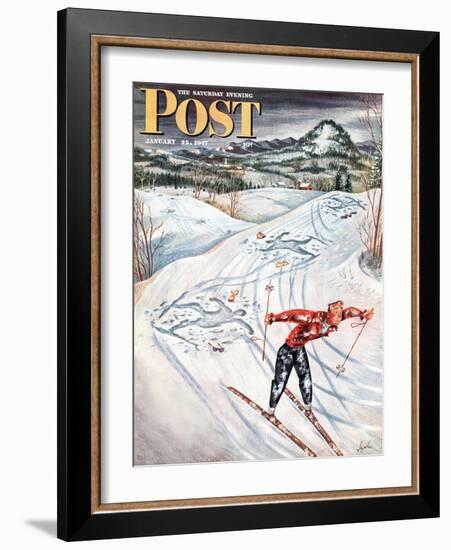 "Snow Skiier After the Falls," Saturday Evening Post Cover, January 25, 1947-Constantin Alajalov-Framed Giclee Print