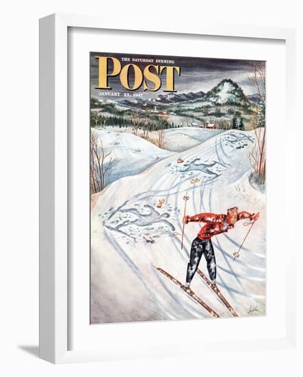 "Snow Skiier After the Falls," Saturday Evening Post Cover, January 25, 1947-Constantin Alajalov-Framed Giclee Print