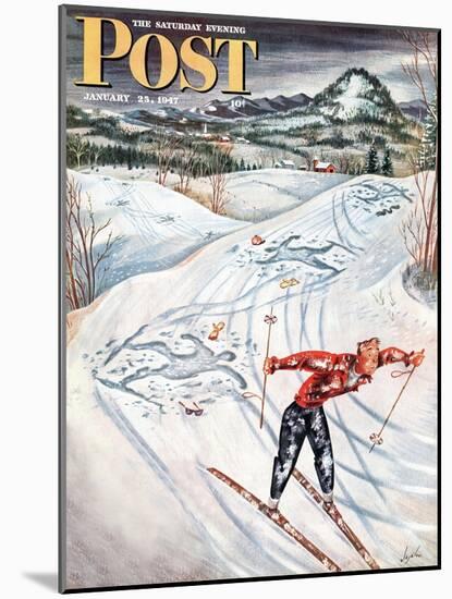 "Snow Skiier After the Falls," Saturday Evening Post Cover, January 25, 1947-Constantin Alajalov-Mounted Giclee Print