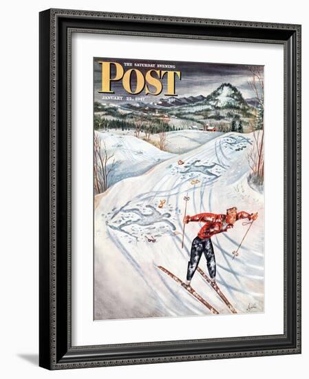 "Snow Skiier After the Falls," Saturday Evening Post Cover, January 25, 1947-Constantin Alajalov-Framed Giclee Print