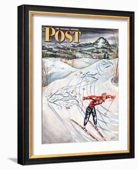 "Snow Skiier After the Falls," Saturday Evening Post Cover, January 25, 1947-Constantin Alajalov-Framed Giclee Print