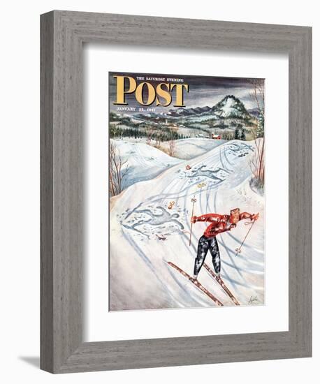 "Snow Skiier After the Falls," Saturday Evening Post Cover, January 25, 1947-Constantin Alajalov-Framed Giclee Print