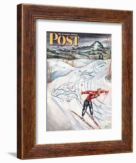 "Snow Skiier After the Falls," Saturday Evening Post Cover, January 25, 1947-Constantin Alajalov-Framed Giclee Print