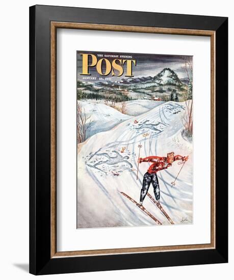 "Snow Skiier After the Falls," Saturday Evening Post Cover, January 25, 1947-Constantin Alajalov-Framed Giclee Print