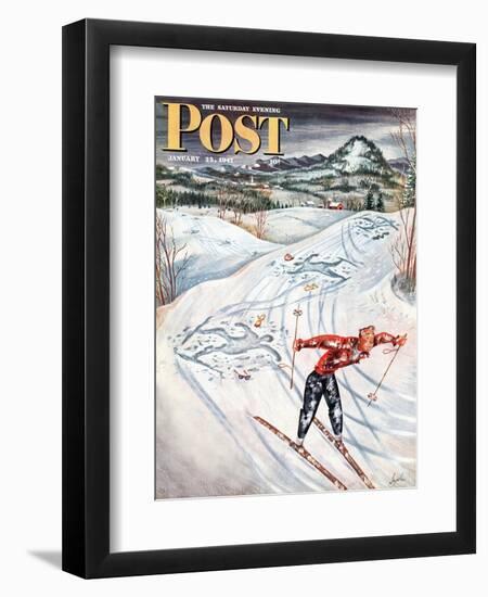 "Snow Skiier After the Falls," Saturday Evening Post Cover, January 25, 1947-Constantin Alajalov-Framed Giclee Print