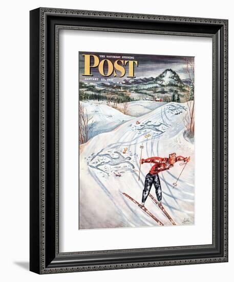 "Snow Skiier After the Falls," Saturday Evening Post Cover, January 25, 1947-Constantin Alajalov-Framed Giclee Print