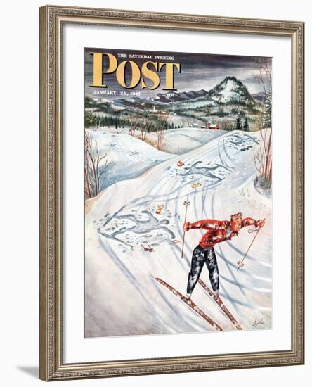 "Snow Skiier After the Falls," Saturday Evening Post Cover, January 25, 1947-Constantin Alajalov-Framed Giclee Print