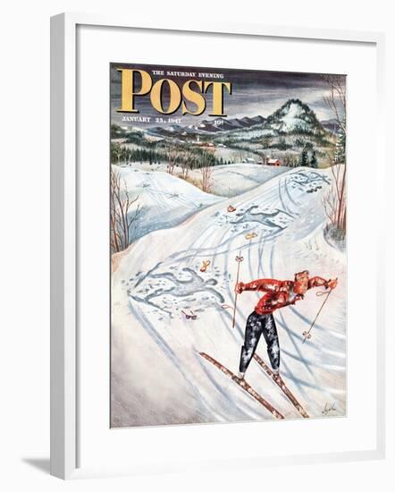 "Snow Skiier After the Falls," Saturday Evening Post Cover, January 25, 1947-Constantin Alajalov-Framed Giclee Print