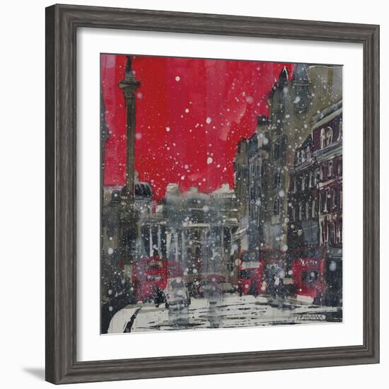 Snow Storm Towards Trafalgar Square-Susan Brown-Framed Giclee Print