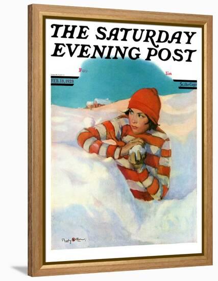 "Snowball Fight," Saturday Evening Post Cover, February 18, 1928-Penrhyn Stanlaws-Framed Premier Image Canvas