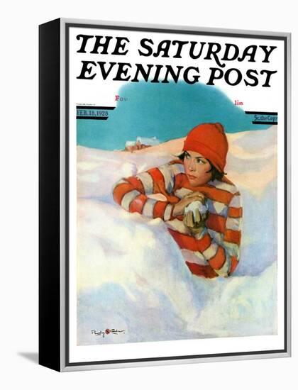 "Snowball Fight," Saturday Evening Post Cover, February 18, 1928-Penrhyn Stanlaws-Framed Premier Image Canvas