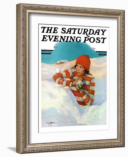 "Snowball Fight," Saturday Evening Post Cover, February 18, 1928-Penrhyn Stanlaws-Framed Giclee Print