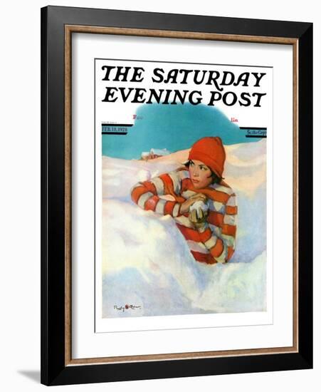 "Snowball Fight," Saturday Evening Post Cover, February 18, 1928-Penrhyn Stanlaws-Framed Giclee Print
